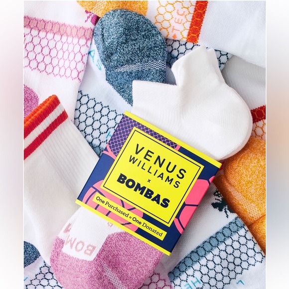NWT BOMBAS x Venus Williams solid ankle marled toe White and blue Athletic Socks - Picture 5 of 8
